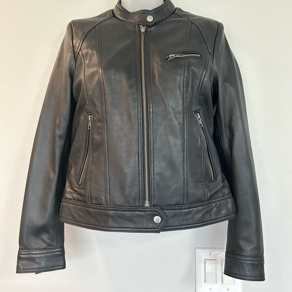 New without tags Whet Blu MC black real leather lined jacket S
